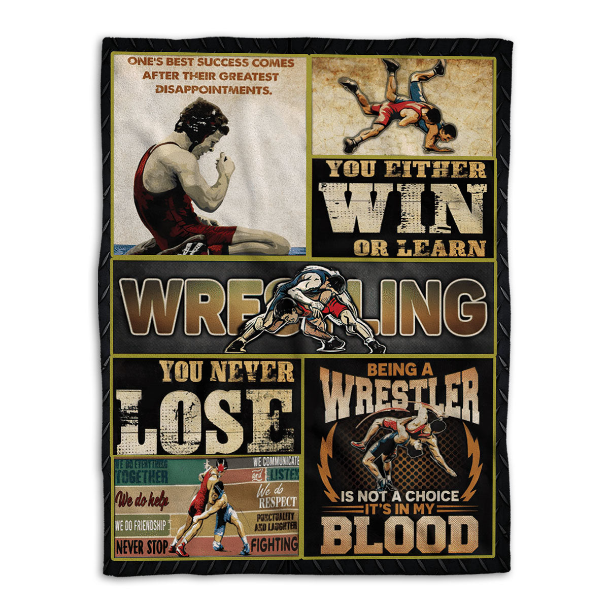 Ohaprints-Fleece-Sherpa-Blanket-Vintage-Wrestling-Lesons-Win-Or-Learn-Gift-Wrestler-For-Man-Boy-Fan-Soft-Throw-Blanket-337-Fleece Blanket