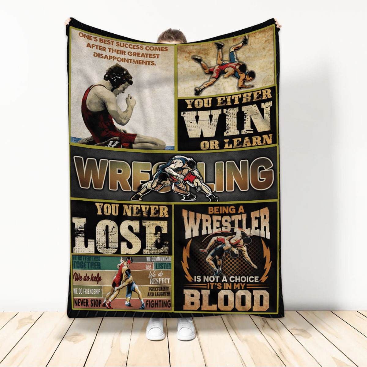 Ohaprints-Fleece-Sherpa-Blanket-Vintage-Wrestling-Lesons-Win-Or-Learn-Gift-Wrestler-For-Man-Boy-Fan-Soft-Throw-Blanket-337-Sherpa Blanket