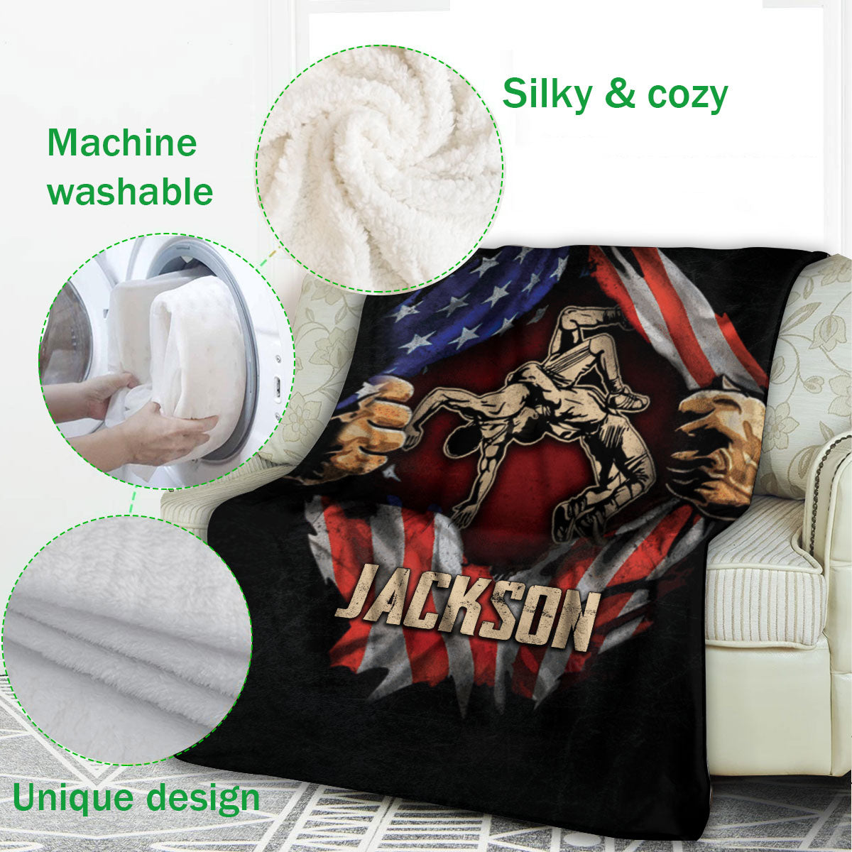 Ohaprints-Fleece-Sherpa-Blanket-Wrestling-Posture-American-Us-Flag-Wrestler-Fan-Custom-Personalized-Name-Soft-Throw-Blanket-353-Fleece Blanket