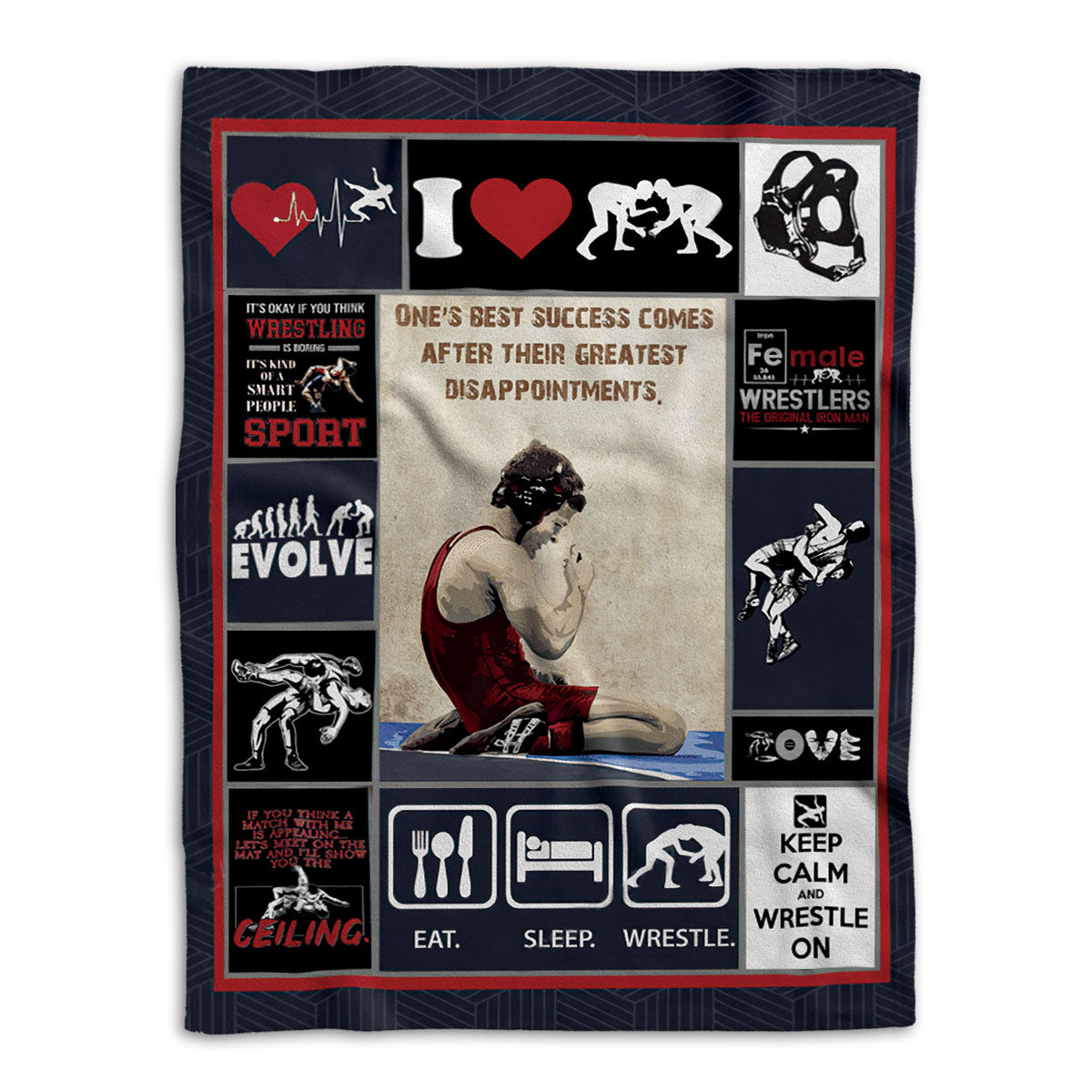 Ohaprints-Fleece-Sherpa-Blanket-Patchwork-I-Love-Wrestling-Gift-For-Wrestler-Vintage-Style-Soft-Throw-Blanket-436-Fleece Blanket