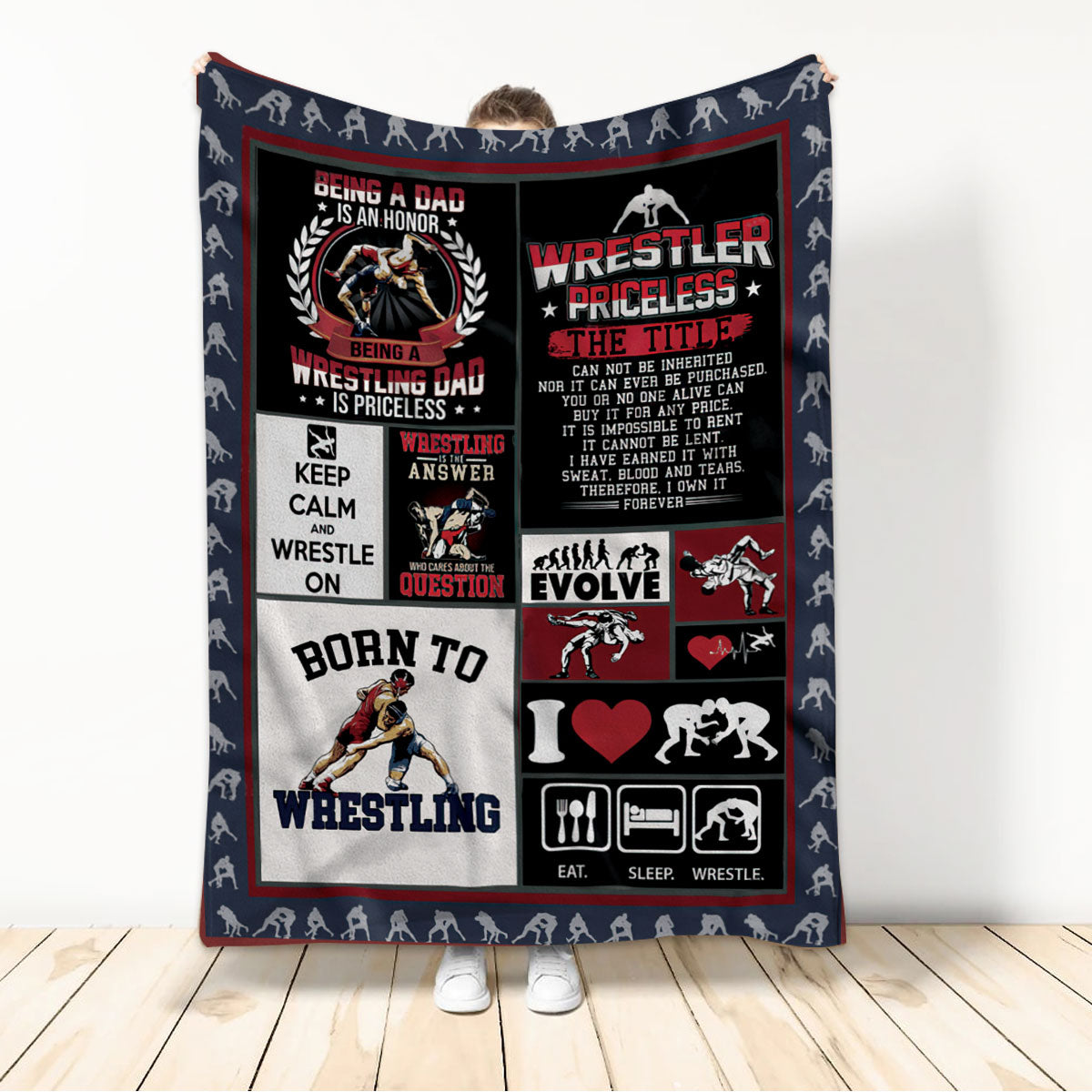 Ohaprints-Fleece-Sherpa-Blanket-Patchwork-Born-To-Wrestling-Gift-For-Wrestler-Wrestling-Lover-Fan-Soft-Throw-Blanket-363-Sherpa Blanket