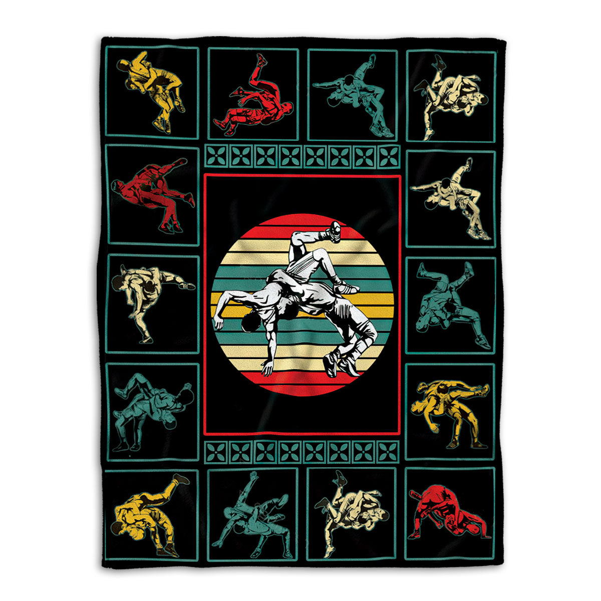 Ohaprints-Fleece-Sherpa-Blanket-Patchwork-Vintage-Style-Wrestling-Posture-Wrestler-Gift-Wrestling-Fan-Lover-Soft-Throw-Blanket-348-Fleece Blanket