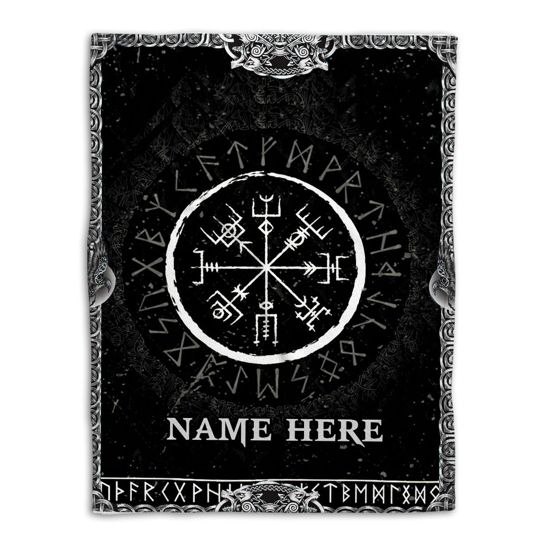 Ohaprints-Fleece-Sherpa-Blanket-Viking-Vegvisir-Runic-Rune-Black-Norse-Nordic-Custom-Personalized-Name-Soft-Throw-Blanket-37-Fleece Blanket