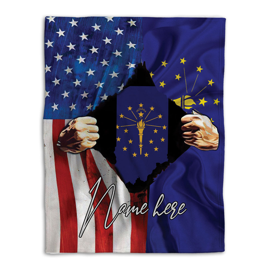 Ohaprints-Fleece-Sherpa-Blanket-Indiana-Flag-Proud-American-Us-State-Patriotic-Custom-Personalized-Name-Soft-Throw-Blanket-39-Fleece Blanket