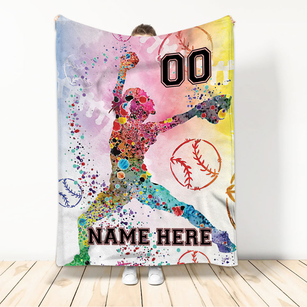 Ohaprints-Fleece-Sherpa-Blanket-Softball-Gift-For-Daughter-Girl-Custom-Personalized-Name-Number-Soft-Throw-Blanket-40-Sherpa Blanket