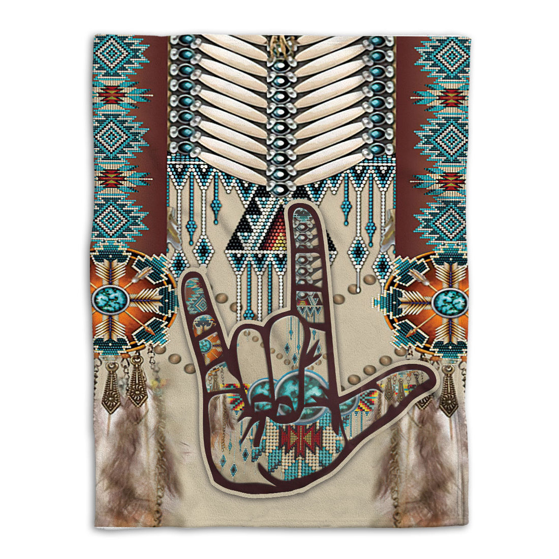Ohaprints-Fleece-Sherpa-Blanket-Hand-Sign-Language-Native-American-Vintage-Boho-Indigenous-Soft-Throw-Blanket-43-Fleece Blanket