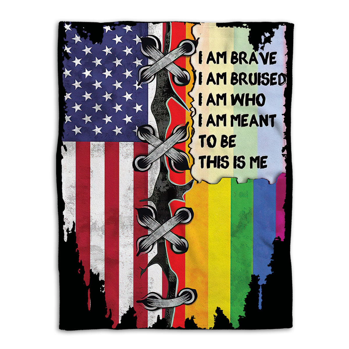 Ohaprints-Fleece-Sherpa-Blanket-American-Us-Rainbow-Flag-Lgbt-Gay-Lesbian-Pride-I-Am-Brave-Soft-Throw-Blanket-1130-Fleece Blanket