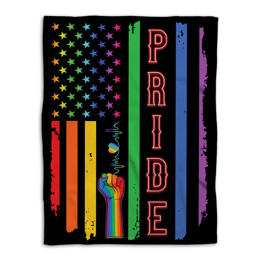 Ohaprints-Fleece-Sherpa-Blanket-American-Us-Rainbow-Flag-Lgbt-Gay-Lesbian-Pride-Strong-Hand-Soft-Throw-Blanket-1131-Fleece Blanket