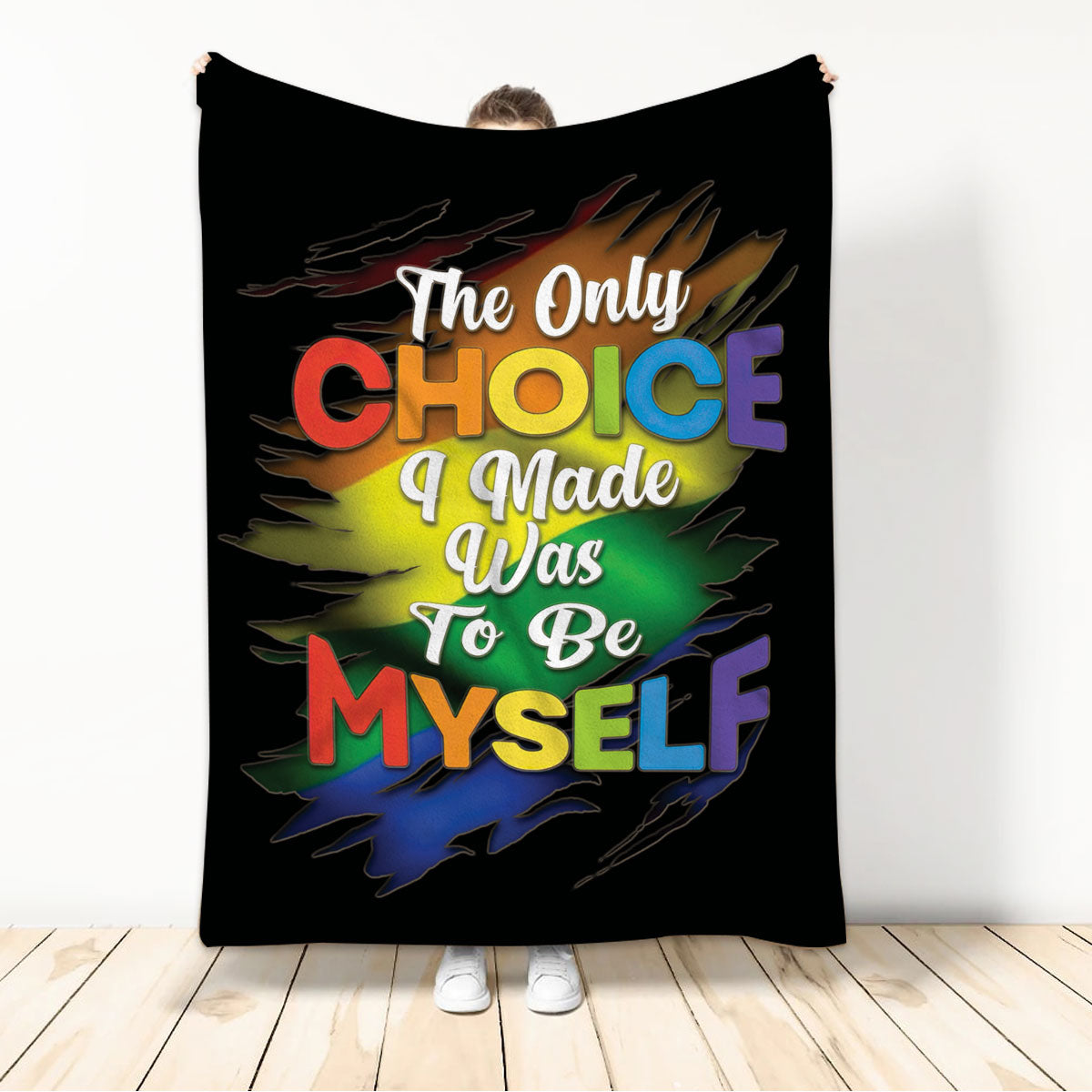 Ohaprints-Fleece-Sherpa-Blanket-The-Only-Choice-To-Be-Myself-Lgbt-Pride-Rainbow-Crack-Pattern-Soft-Throw-Blanket-500-Sherpa Blanket