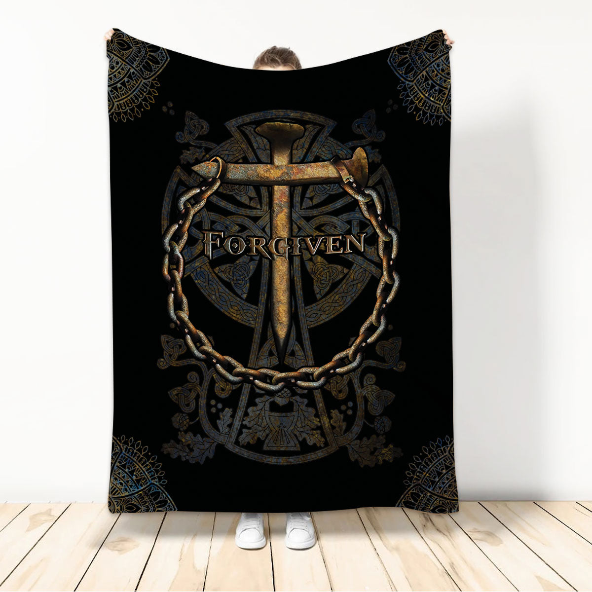 Ohaprints-Fleece-Sherpa-Blanket-Forgiven-Jesus-Nail-Cross-Vintage-Christian-God-Believer-Black-Soft-Throw-Blanket-437-Sherpa Blanket