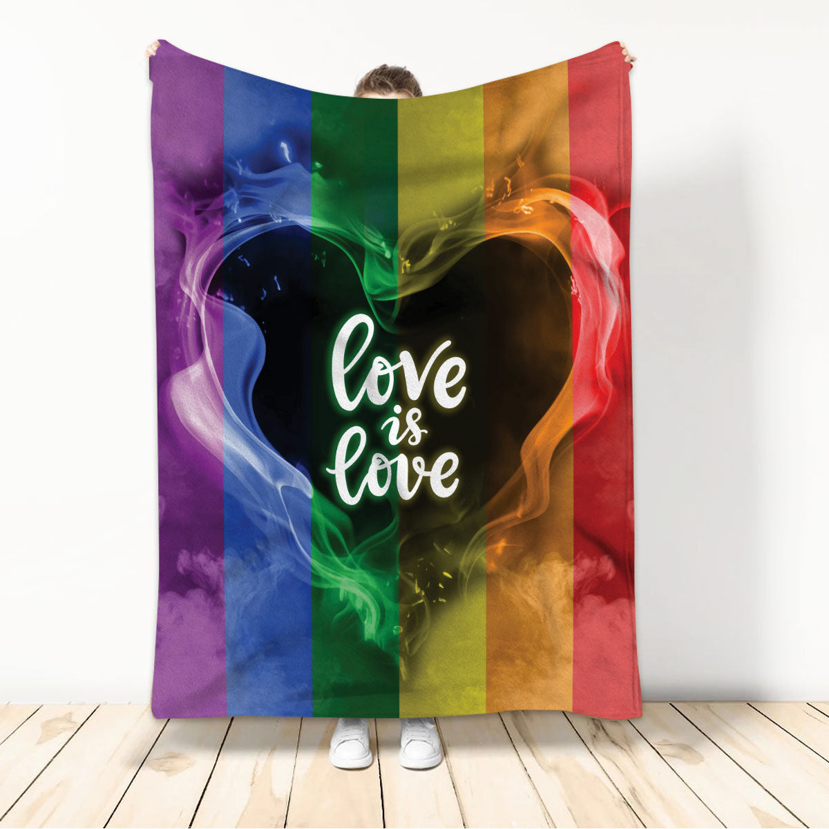 Ohaprints-Fleece-Sherpa-Blanket-Love-Is-Love-Rainbow-Flag-Heart-Lgbt-Gay-Lesbian-Pride-Soft-Throw-Blanket-1132-Sherpa Blanket