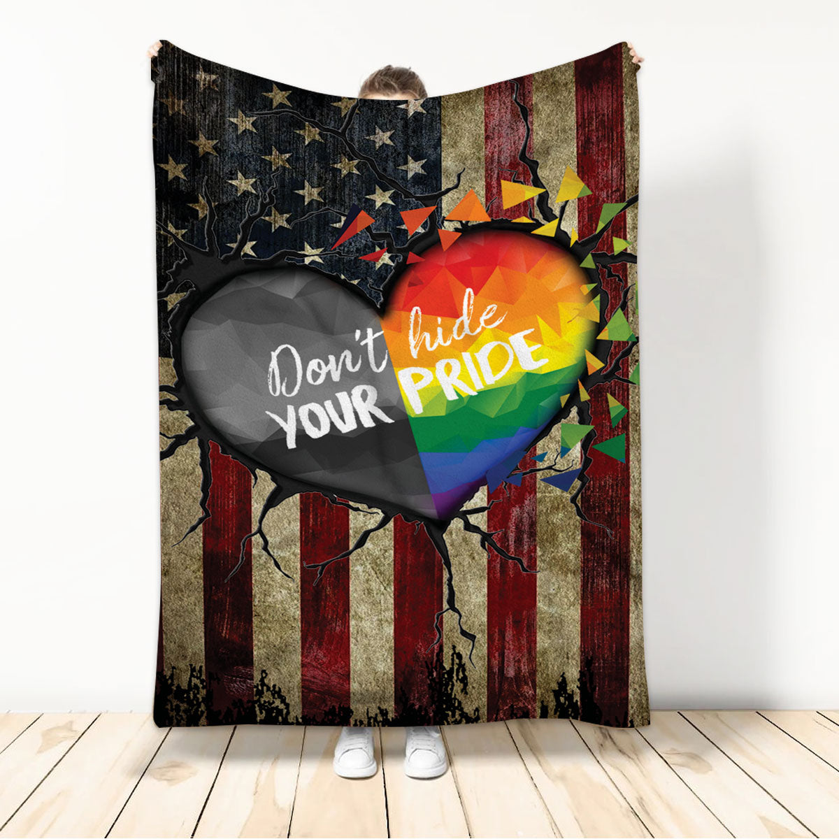 Ohaprints-Fleece-Sherpa-Blanket-Dont-Hide-Your-Pride-America-Us-Flag-Rainbow-Heart-Lgbt-Pride-Soft-Throw-Blanket-1134-Sherpa Blanket