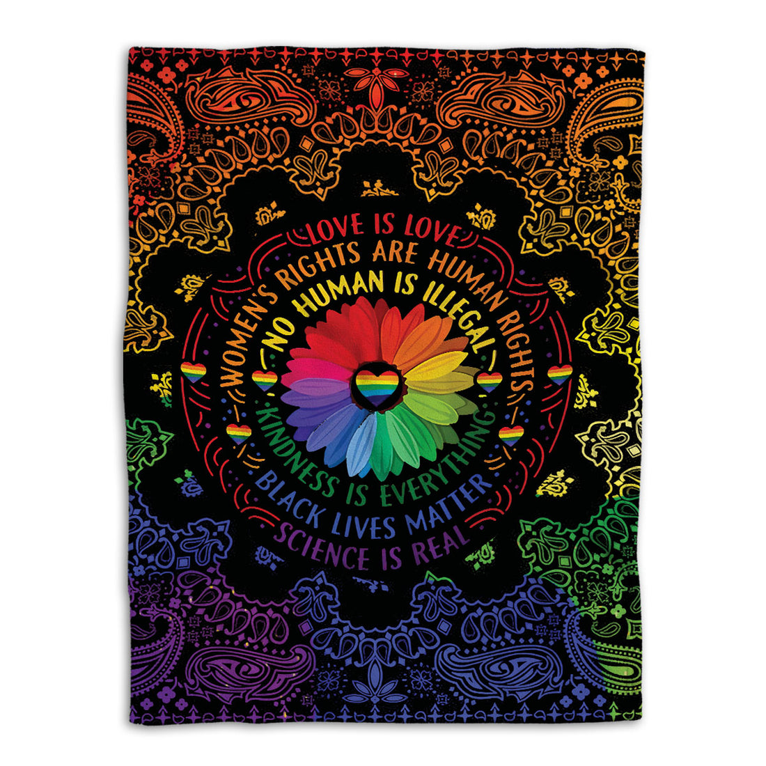 Ohaprints-Fleece-Sherpa-Blanket-Mandala-Pattern-Love-Is-Love-Rainbow-Sunflower-Lgbt-Pride-Gay-Lesbian-Soft-Throw-Blanket-539-Fleece Blanket