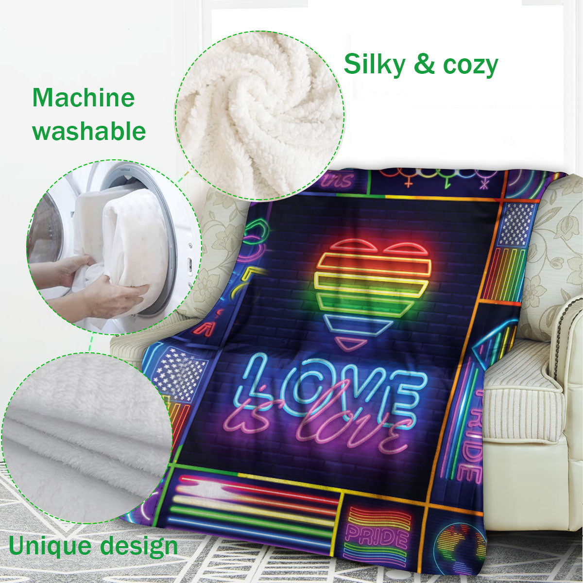 Ohaprints-Fleece-Sherpa-Blanket-Love-Is-Love-Neon-Heart-Love-Win-Lgbt-Pride-Gay-Lesbian-Soft-Throw-Blanket-540-Fleece Blanket