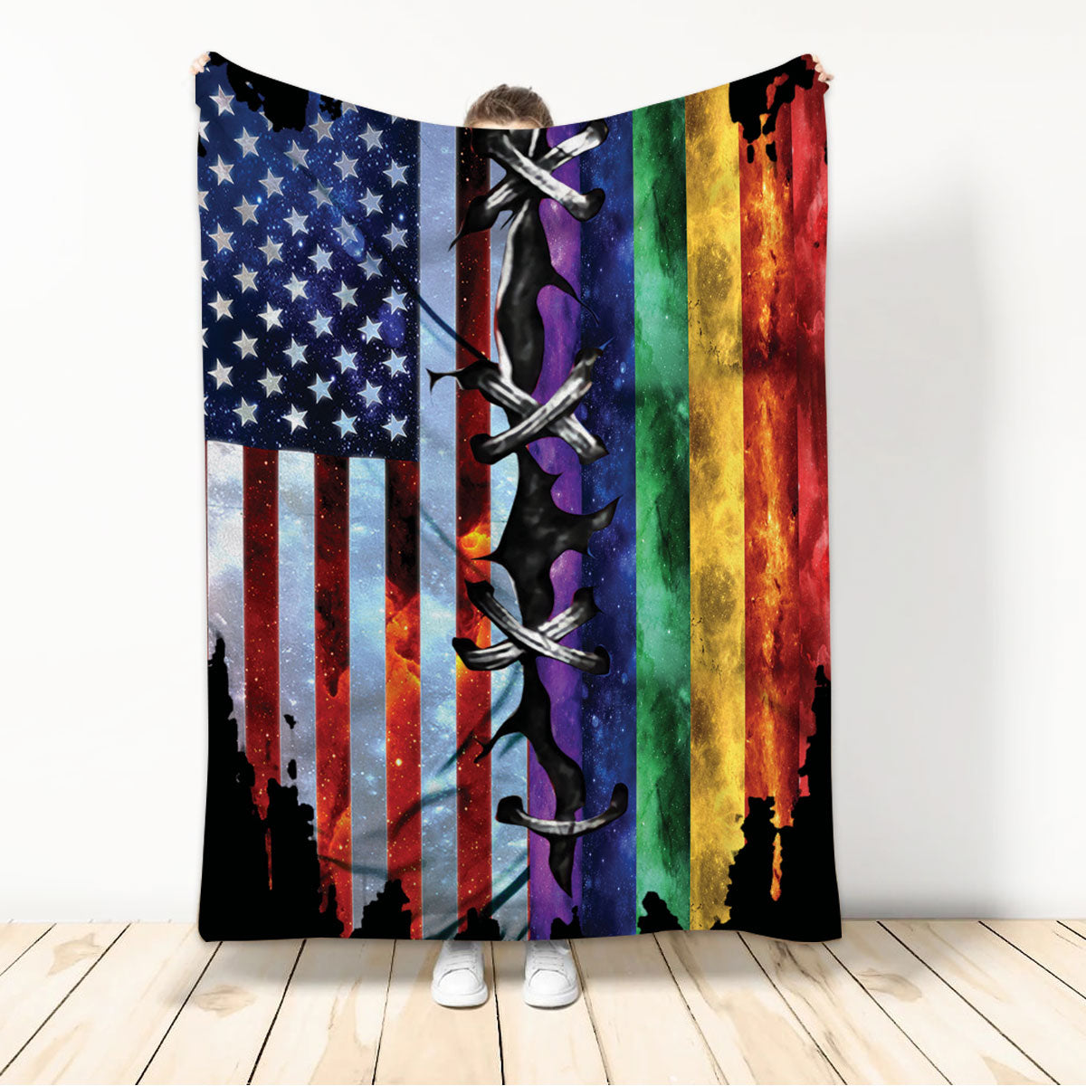 Ohaprints-Fleece-Sherpa-Blanket-American-Us-Rainbow-Flag-Lgbt-Gay-Lesbian-Soft-Throw-Blanket-583-Sherpa Blanket