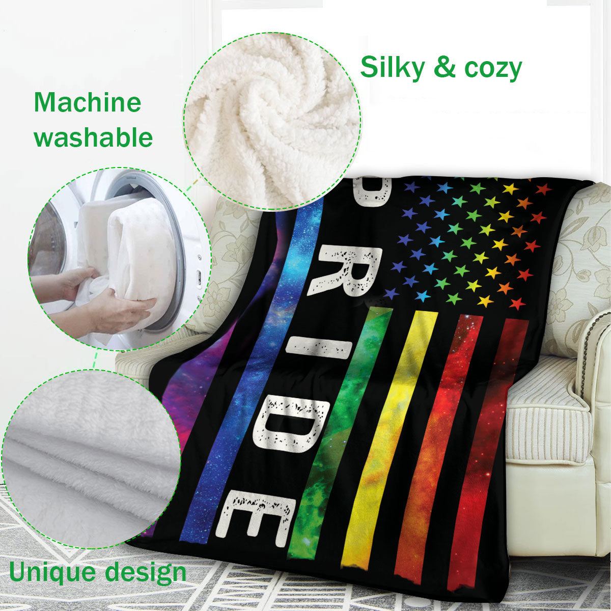 Ohaprints-Fleece-Sherpa-Blanket-American-Us-Rainbow-Flag-Lgbt-Pride-Gay-Lesbian-Soft-Throw-Blanket-432-Fleece Blanket