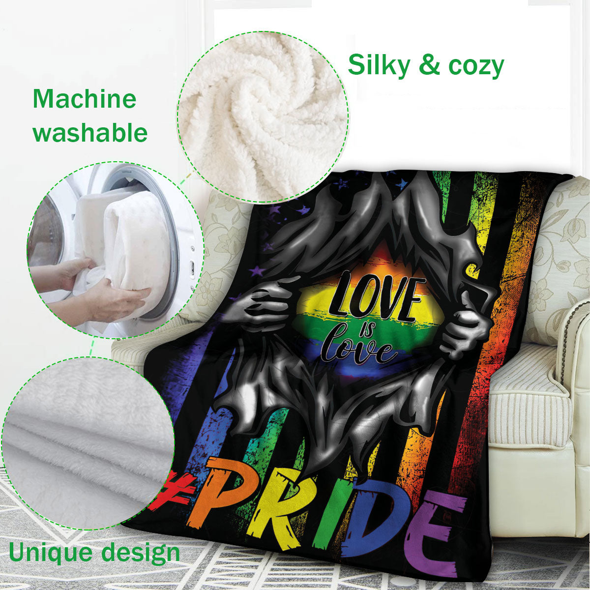 Ohaprints-Fleece-Sherpa-Blanket-Love-Is-Love-American-Us-Rainbow-Flag-Lgbt-Pride-Gay-Lesbian-Soft-Throw-Blanket-563-Fleece Blanket