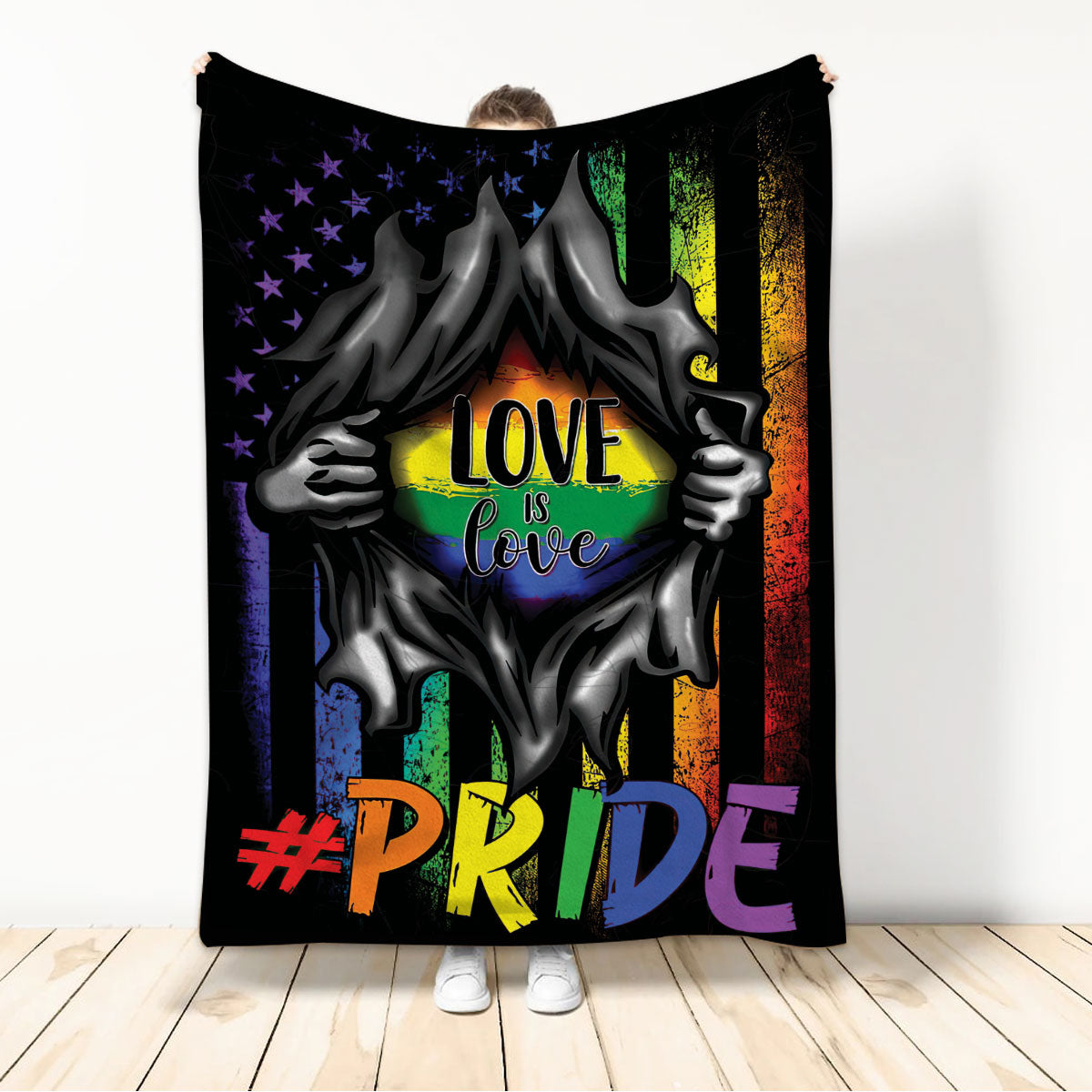 Ohaprints-Fleece-Sherpa-Blanket-Love-Is-Love-American-Us-Rainbow-Flag-Lgbt-Pride-Gay-Lesbian-Soft-Throw-Blanket-563-Sherpa Blanket