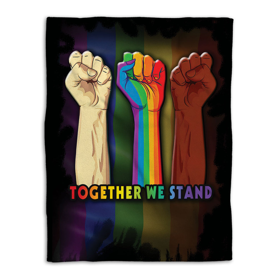 Ohaprints-Fleece-Sherpa-Blanket-Together-We-Stand-Strong-Hand-Rainbow-Lgbt-Gay-Lesbian-Soft-Throw-Blanket-1136-Fleece Blanket