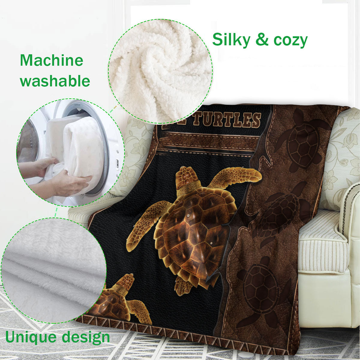 Ohaprints-Fleece-Sherpa-Blanket-Love-Turtle-Vinatge-Soft-Throw-Blanket-1141-Fleece Blanket