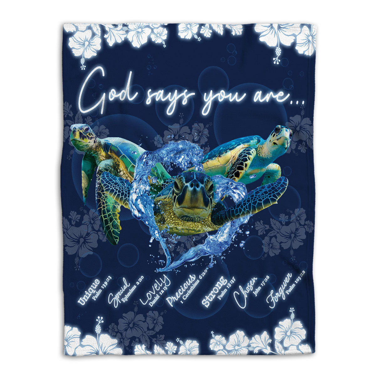 Ohaprints-Fleece-Sherpa-Blanket-God-Say-You-Are-Sea-Turtle-White-Flower-Pattern-Soft-Throw-Blanket-523-Fleece Blanket