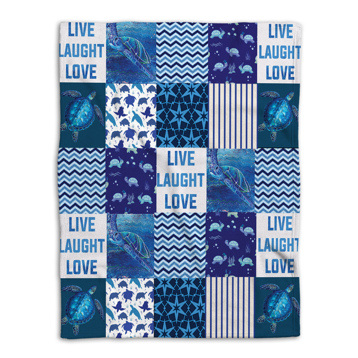 Ohaprints-Fleece-Sherpa-Blanket-Patchwork-Sea-Turtle-Live-Love-Laugh-Sea-Animal-Lover-Soft-Throw-Blanket-714-Fleece Blanket