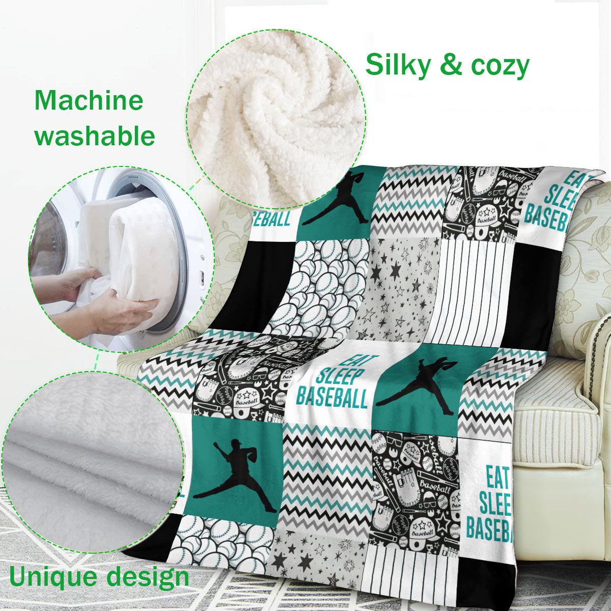 Ohaprints-Fleece-Sherpa-Blanket-Baseball-Gift-For-Son-Boy-Soft-Throw-Blanket-100-Fleece Blanket