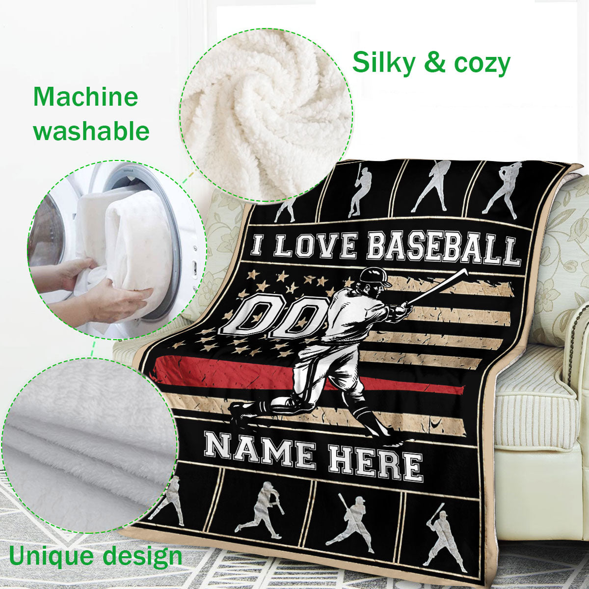 Ohaprints-Fleece-Sherpa-Blanket-Baseball-Gift-For-Son-Boy-Custom-Personalized-Name-Number-Soft-Throw-Blanket-125-Fleece Blanket