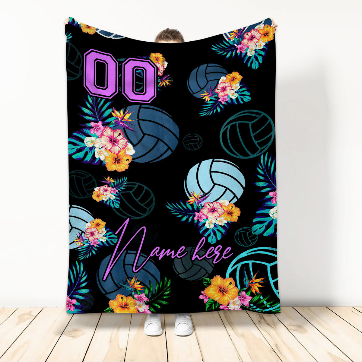 Ohaprints-Fleece-Sherpa-Blanket-Volleyball-Gift-For-Daughter-Girl-Custom-Personalized-Name-Number-Soft-Throw-Blanket-148-Sherpa Blanket