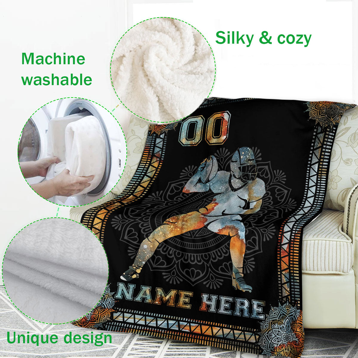 Ohaprints-Fleece-Sherpa-Blanket-American-Football-Gift-For-Son-Boy-Men-Custom-Personalized-Name-Number-Soft-Throw-Blanket-226-Fleece Blanket