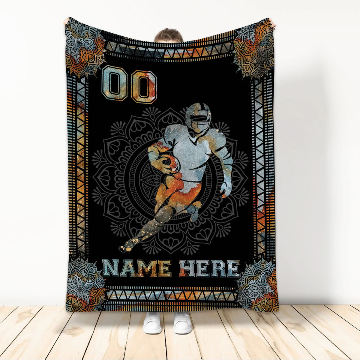 Ohaprints-Fleece-Sherpa-Blanket-American-Football-Gift-For-Son-Boy-Men-Custom-Personalized-Name-Number-Soft-Throw-Blanket-228-Sherpa Blanket