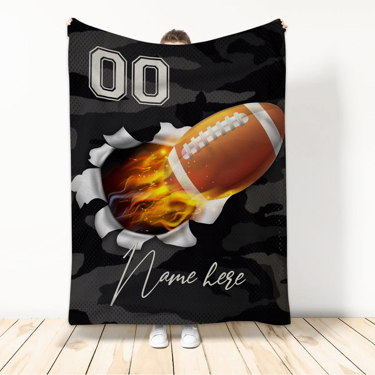 Ohaprints-Fleece-Sherpa-Blanket-American-Football-Gift-For-Son-Boy-Men-Custom-Personalized-Name-Number-Soft-Throw-Blanket-257-Sherpa Blanket