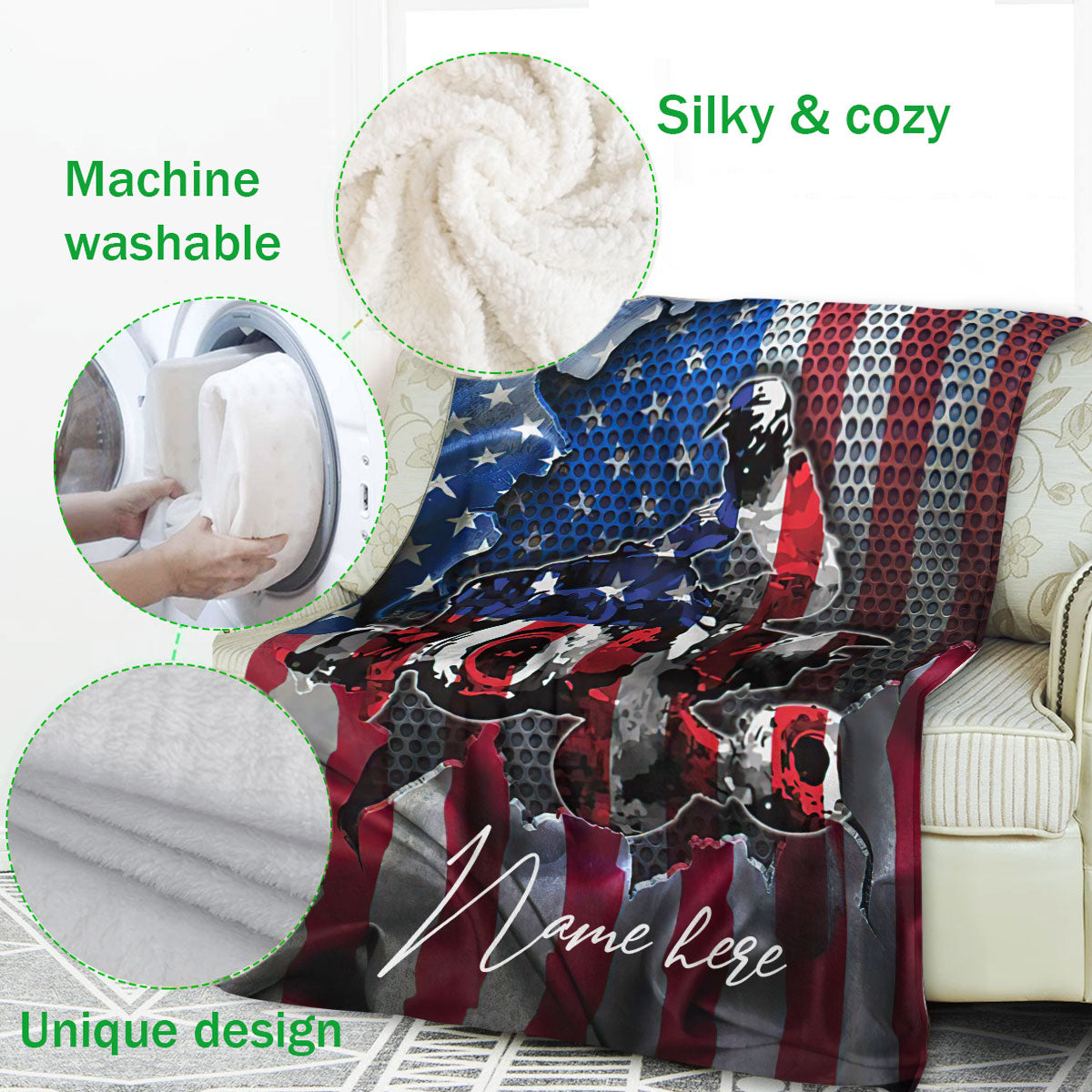 Ohaprints-Fleece-Sherpa-Blanket-American-Us-Flag-Motorbike-Motorcycle-Racing-Racer-Custom-Personalized-Name-Soft-Throw-Blanket-262-Fleece Blanket