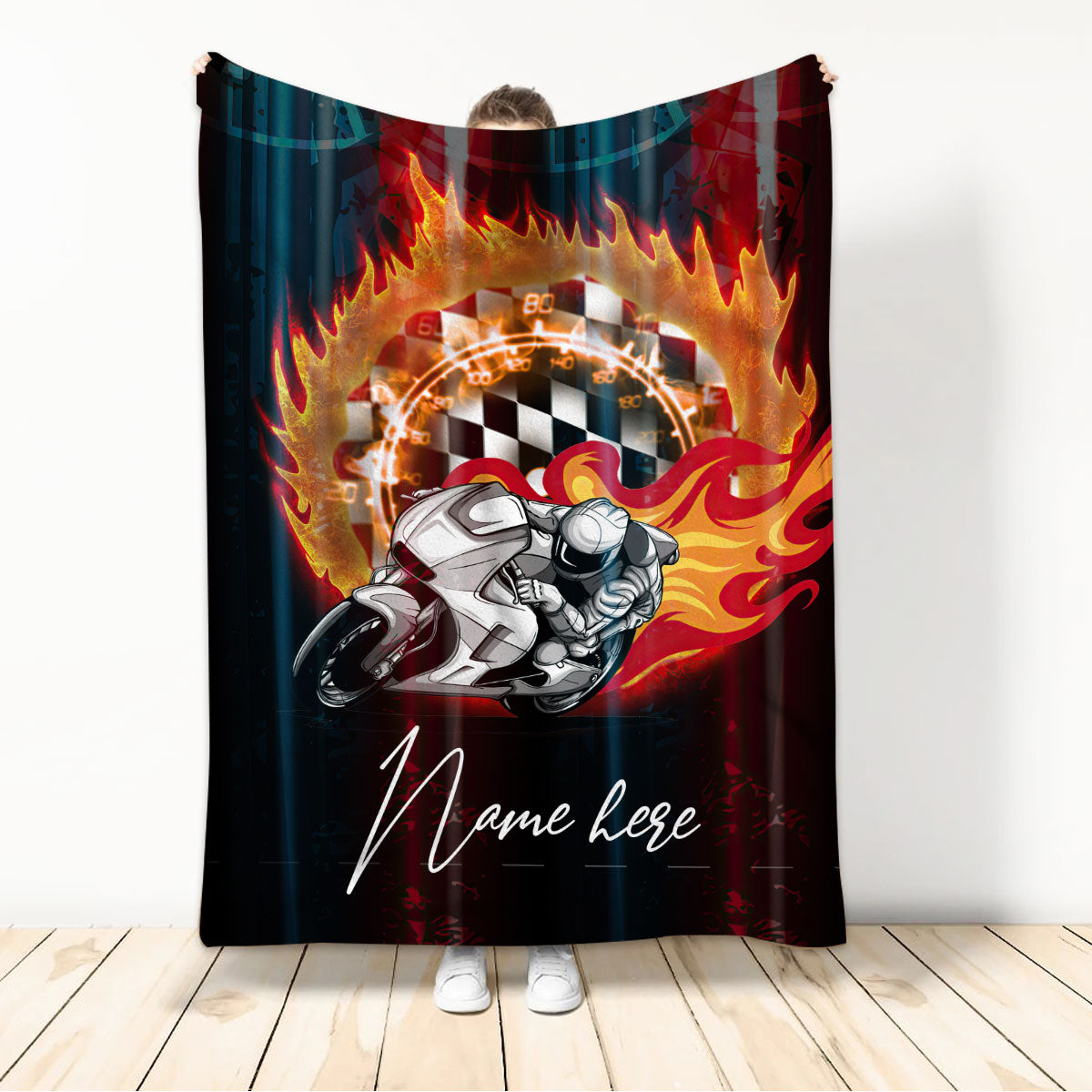 Ohaprints-Fleece-Sherpa-Blanket-Fire-Motorbike-Motorcycle-Racing-Racer-Gift-Idea-Custom-Personalized-Name-Soft-Throw-Blanket-264-Sherpa Blanket