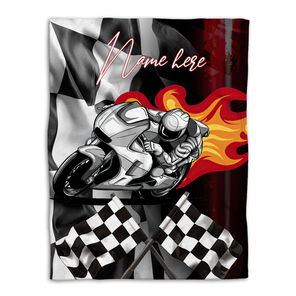 Ohaprints-Fleece-Sherpa-Blanket-Fire-Motorbike-Motorcycle-Racing-Racer-Flag-Custom-Personalized-Name-Soft-Throw-Blanket-265-Fleece Blanket