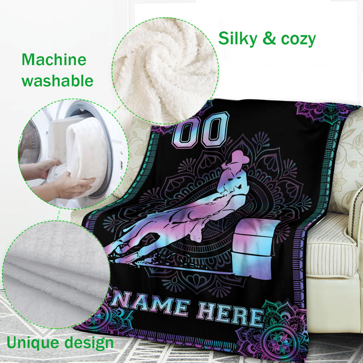 Ohaprints-Fleece-Sherpa-Blanket-Hologram-Mandala-Barrel-Racing-Girl-Racer-Custom-Personalized-Name-Number-Soft-Throw-Blanket-268-Fleece Blanket