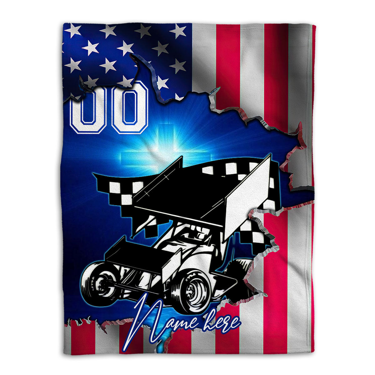 Ohaprints-Fleece-Sherpa-Blanket-Flag-Dirt-Track-Racing-Sprint-Car-Racer-Custom-Personalized-Name-Number-Soft-Throw-Blanket-276-Fleece Blanket