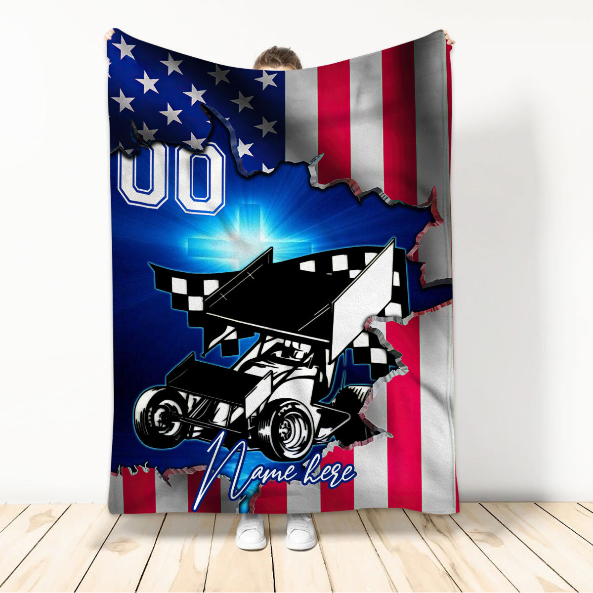 Ohaprints-Fleece-Sherpa-Blanket-Flag-Dirt-Track-Racing-Sprint-Car-Racer-Custom-Personalized-Name-Number-Soft-Throw-Blanket-276-Sherpa Blanket