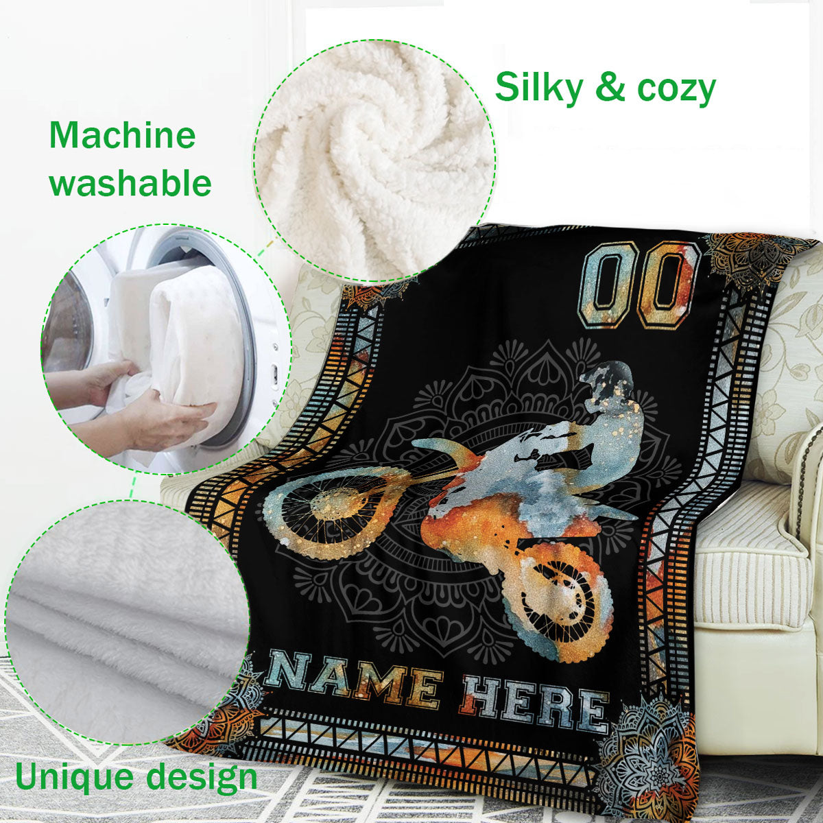 Ohaprints-Fleece-Sherpa-Blanket-Mandala-Vinatge-Motorcycle-Racing-Racer-Custom-Personalized-Name-Number-Soft-Throw-Blanket-279-Fleece Blanket