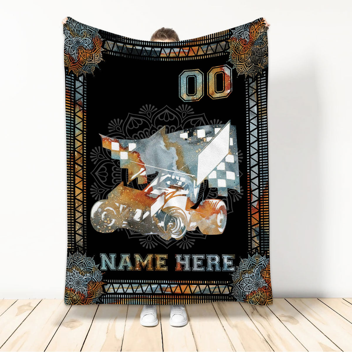 Ohaprints-Fleece-Sherpa-Blanket-Mandala-Vintage-Racing-Sprint-Car-Racer-Custom-Personalized-Name-Number-Soft-Throw-Blanket-280-Sherpa Blanket