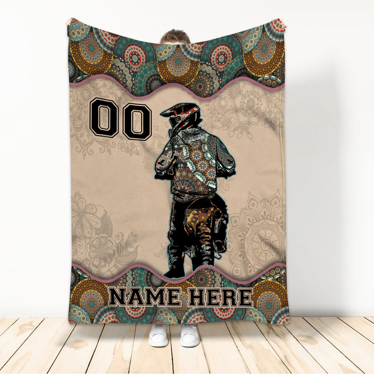 Ohaprints-Fleece-Sherpa-Blanket-Mandala-Boho-Motorcycle-Racing-Racer-Boy-Custom-Personalized-Name-Number-Soft-Throw-Blanket-283-Sherpa Blanket