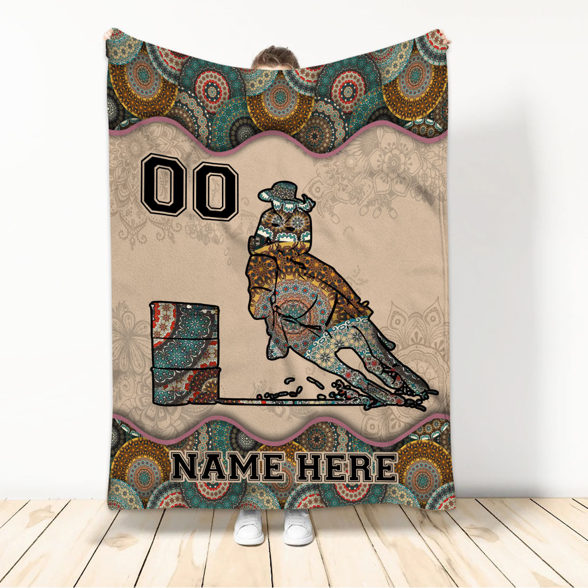 Ohaprints-Fleece-Sherpa-Blanket-Mandala-Boho-Barrel-Horse-Racing-Girl-Racer-Custom-Personalized-Name-Number-Soft-Throw-Blanket-284-Sherpa Blanket