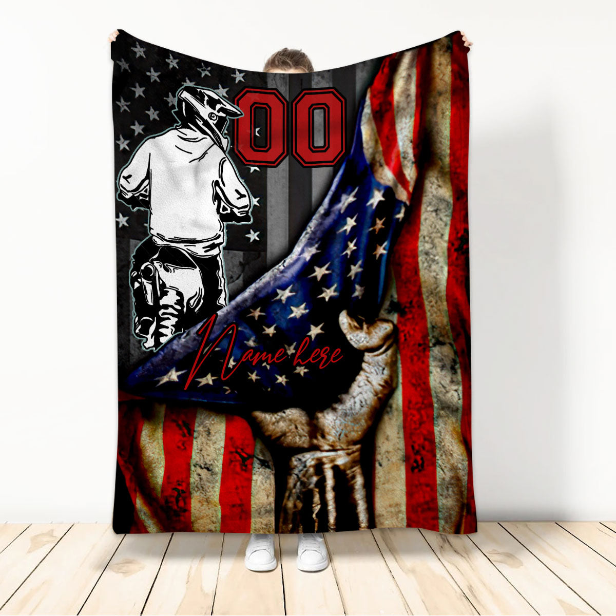 Ohaprints-Fleece-Sherpa-Blanket-America-Flag-Motorcycle-Racing-Racer-Boy-Custom-Personalized-Name-Number-Soft-Throw-Blanket-287-Sherpa Blanket