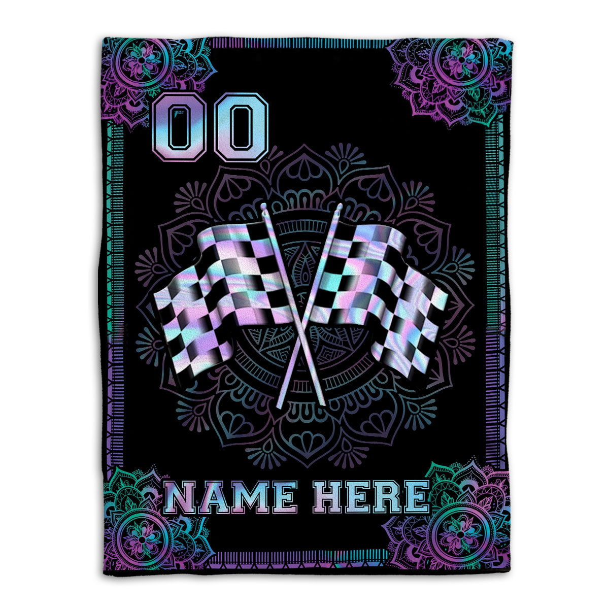 Ohaprints-Fleece-Sherpa-Blanket-Mandala-Checked-Flag-Hologram-Racing-Racer-Custom-Personalized-Name-Number-Soft-Throw-Blanket-289-Fleece Blanket