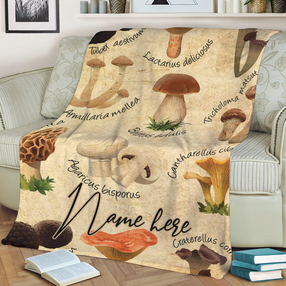 Ohaprints-Fleece-Sherpa-Blanket-Wild-Mushroom-Plant-Lover-Vintage-Unique-Gift-Idea-Custom-Personalized-Name-Soft-Throw-Blanket-328-Sherpa Blanket