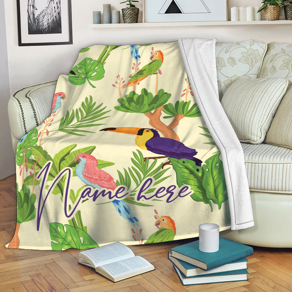 Ohaprints-Fleece-Sherpa-Blanket-Toucan-Bird-Tropical-Hawaii-Style-Unique-Idea-Custom-Personalized-Name-Soft-Throw-Blanket-329-Fleece Blanket