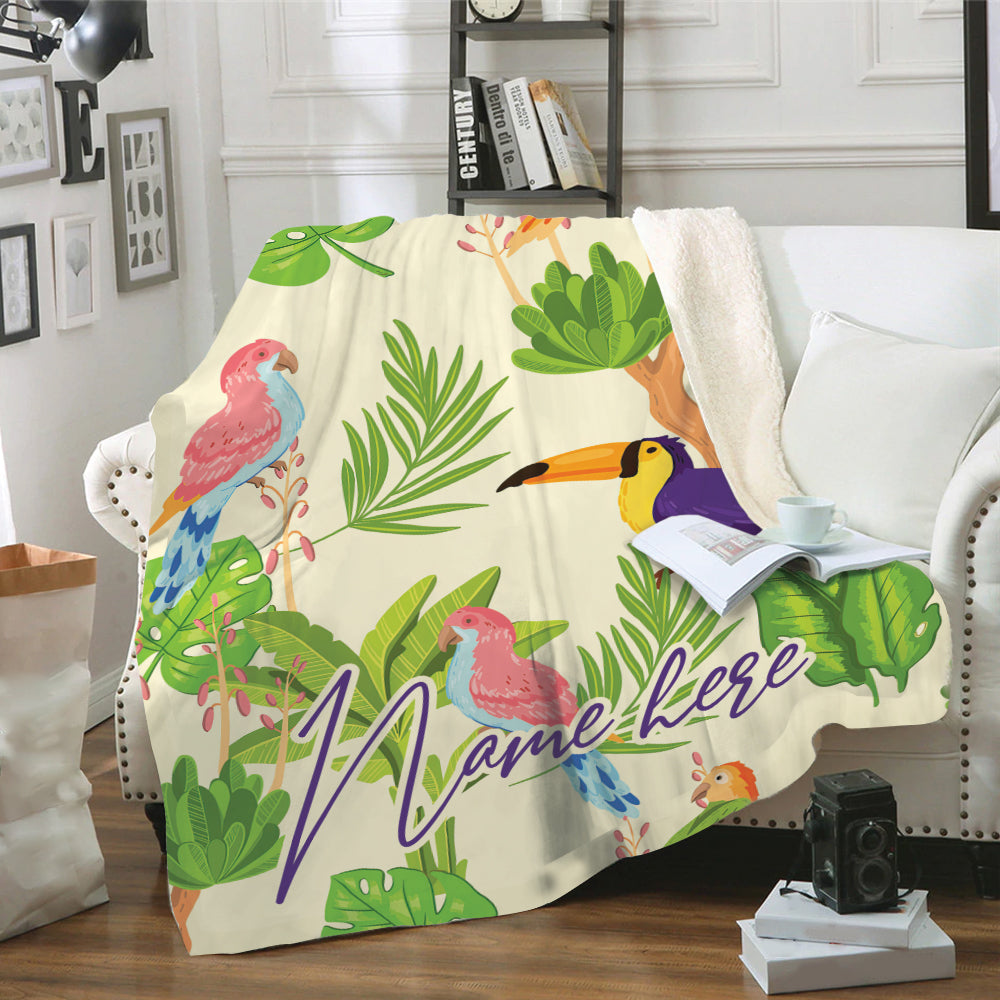 Ohaprints-Fleece-Sherpa-Blanket-Toucan-Bird-Tropical-Hawaii-Style-Unique-Idea-Custom-Personalized-Name-Soft-Throw-Blanket-329-Sherpa Blanket