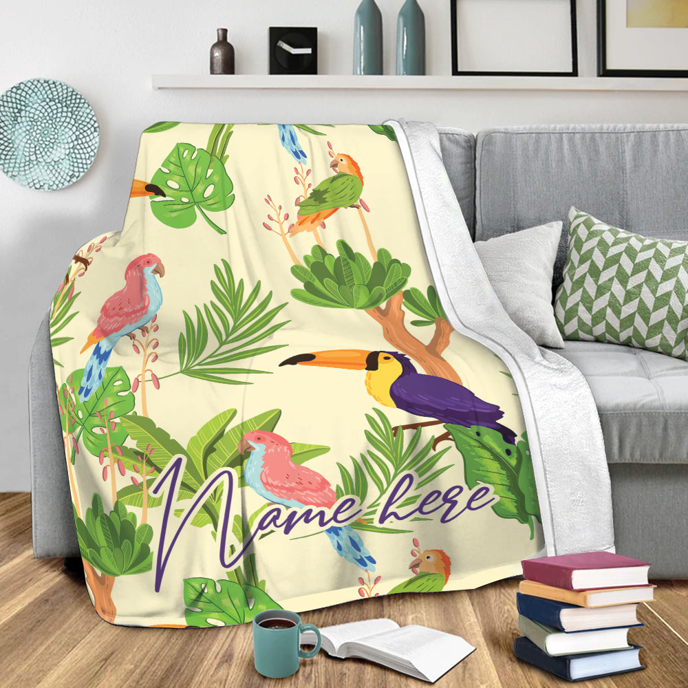 Ohaprints-Fleece-Sherpa-Blanket-Toucan-Bird-Tropical-Hawaii-Style-Unique-Idea-Custom-Personalized-Name-Soft-Throw-Blanket-329-Sherpa Blanket