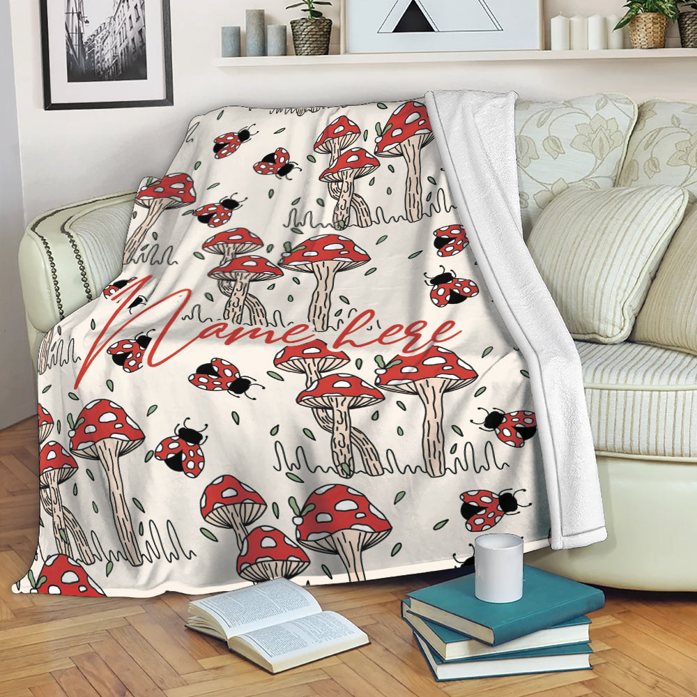 Ohaprints-Fleece-Sherpa-Blanket-Wild-Red-Mushroom-Ladybug-Idea-Vintage-Grey-Custom-Personalized-Name-Soft-Throw-Blanket-330-Fleece Blanket