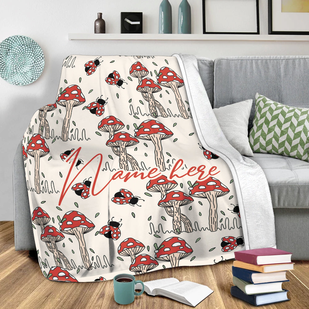 Ohaprints-Fleece-Sherpa-Blanket-Wild-Red-Mushroom-Ladybug-Idea-Vintage-Grey-Custom-Personalized-Name-Soft-Throw-Blanket-330-Sherpa Blanket